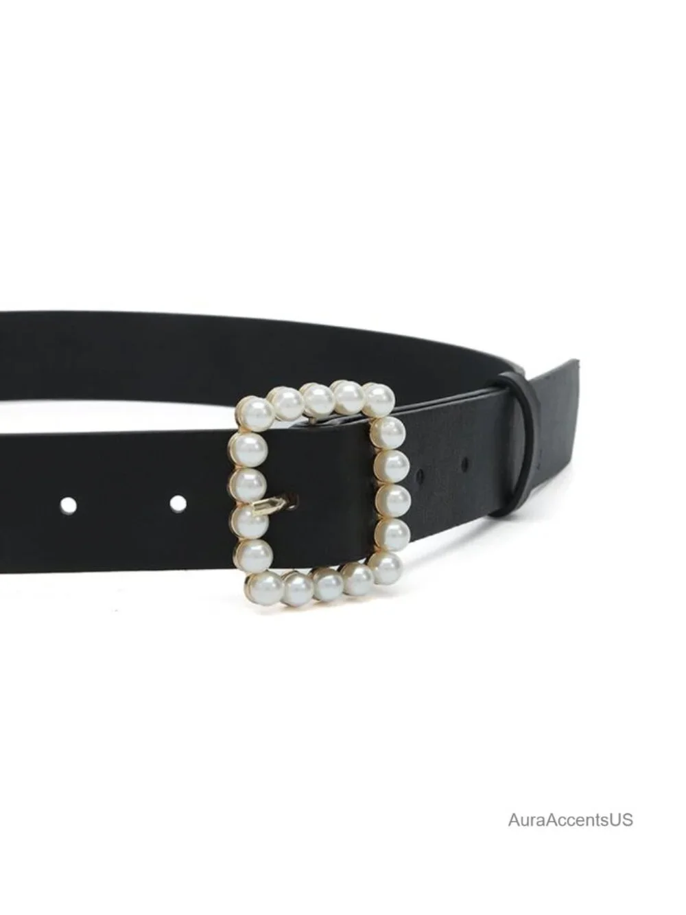 Faux Leather Belt with Pearl Buckle for Jeans Dresses Pants